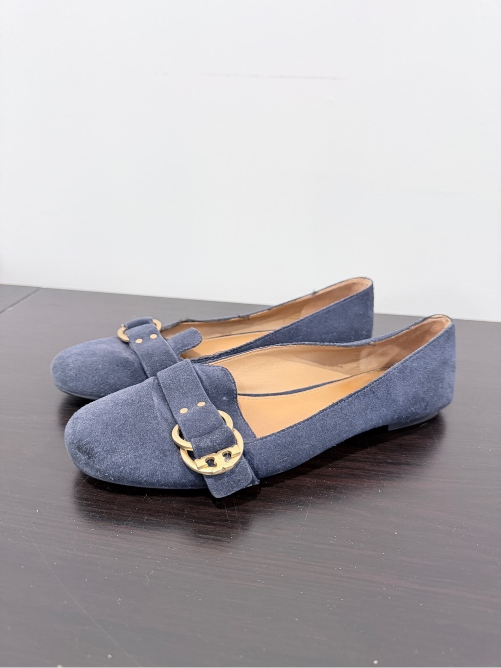 Tory Burch Logo Navy Blue Marsden Ballet Sz 8